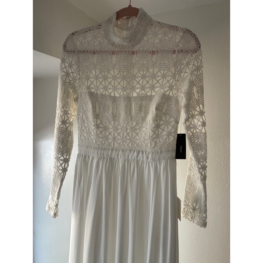 Lulus White/Off-White Lace Maxi Bridal Wedding Dress High Neck Long Sleeve Small - Picture 1 of 14